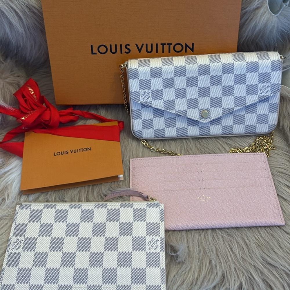 Louis Vuitton White and Gray Checkered Clutch